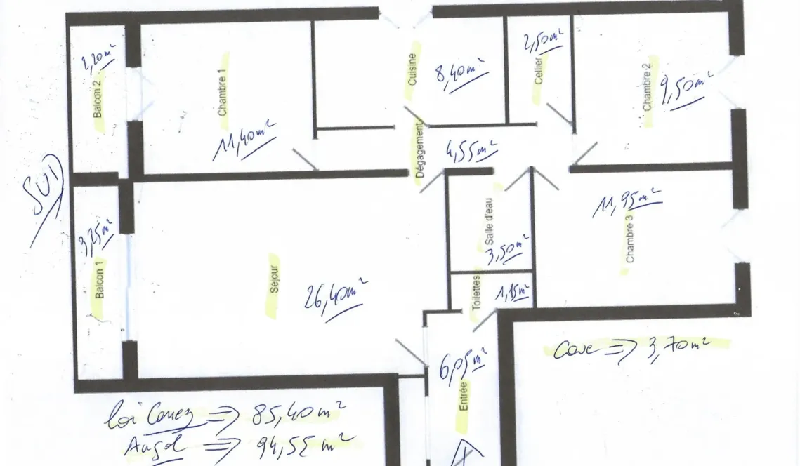 Co-Exclusivité sur Biarritz Avenue de la Marne - Type 4 de 86 m² habitable à relooker, pièce de vie de 26 m² + cave + parking en sous-sol