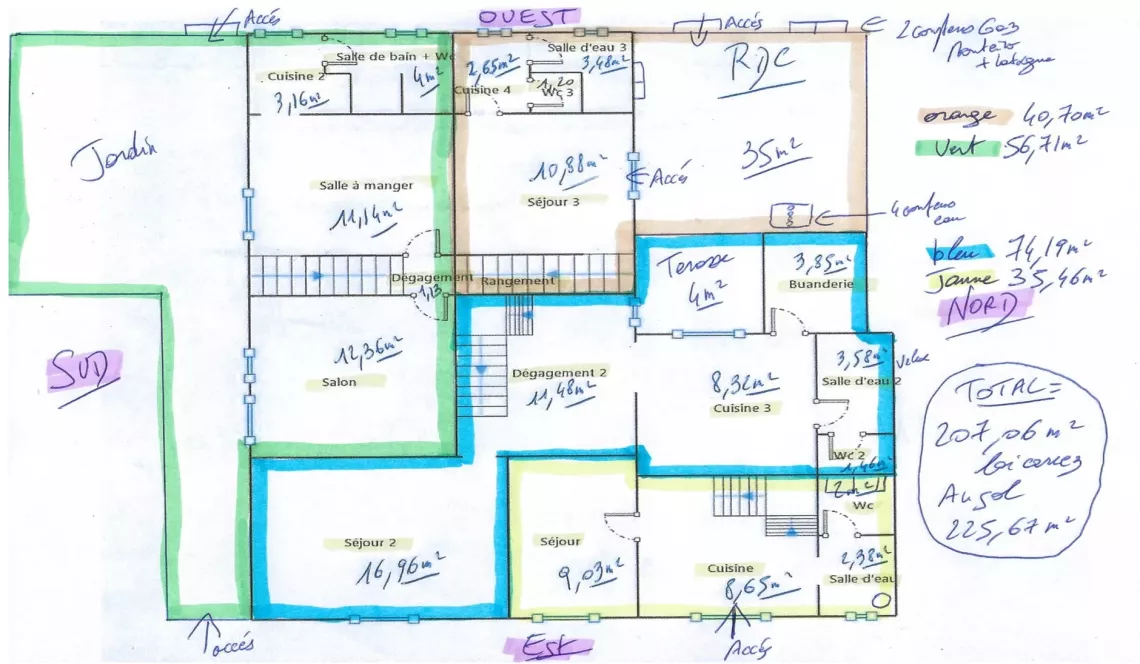 Boucau central - Dans maison ancienne, 3 appartements en duplex loués pour 1976 €/mois + 1 libre pour en tout 225 m² habitable + petits extérieurs