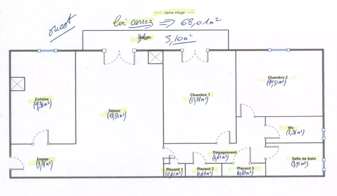 Anglet Bernain - Commerces à vos pieds pour ce type 3 de 70 m² habitable, pièce de vie de 19 m² avec balcon, cave et séchoir + un garage fermé et automatisé